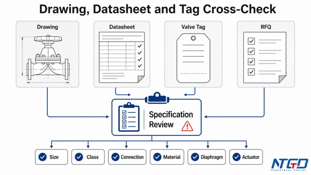 Diaphragm valve drawing datasheet valve tag and RFQ cross check before specification review